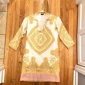 J. Crew Cream Resort Dress with 3/4 Sleeves and Plunge Neckline